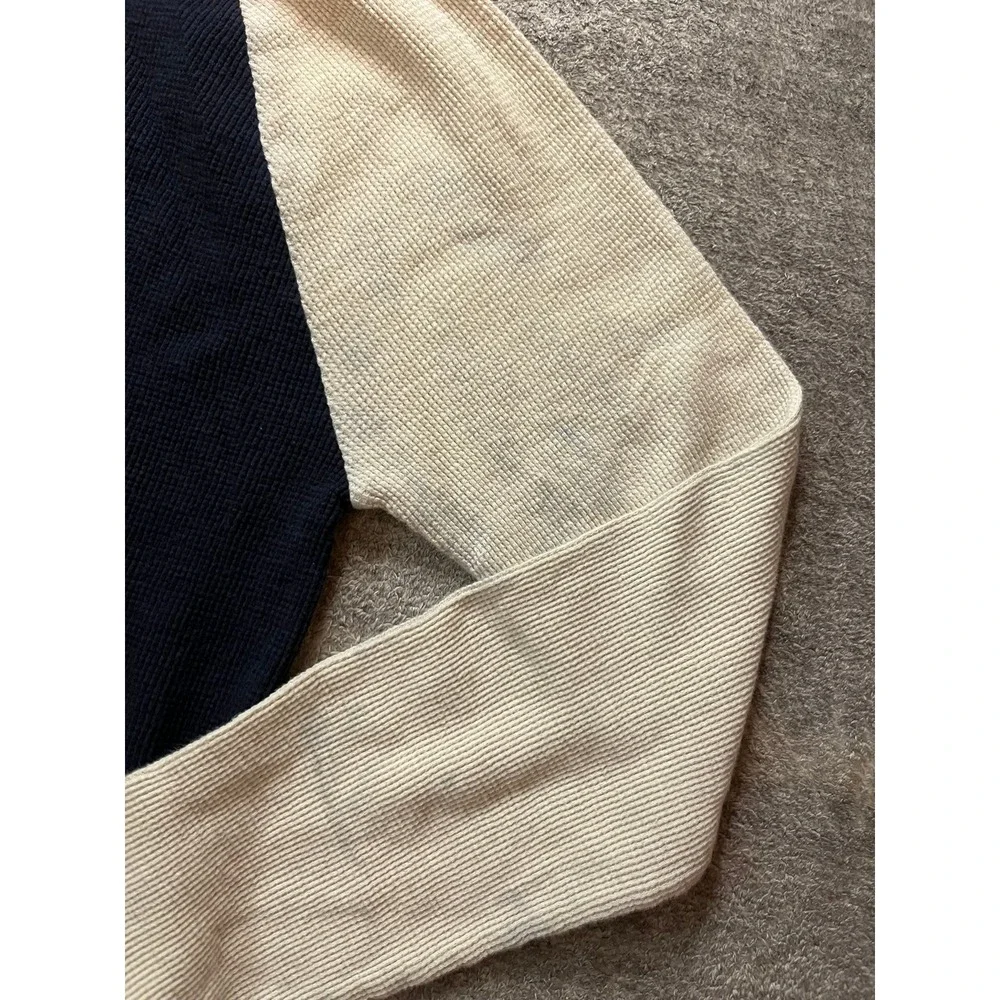 Banana Republic Mens Waffle Knit Raglan Hoodie Navy Blue Cream Small